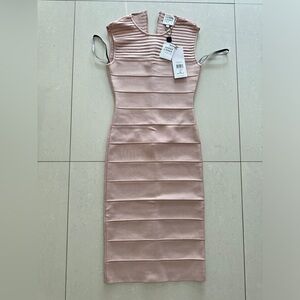 HERVE LEGER Ribbed Bandage Sneath Blush Nude Dress size XS NEW